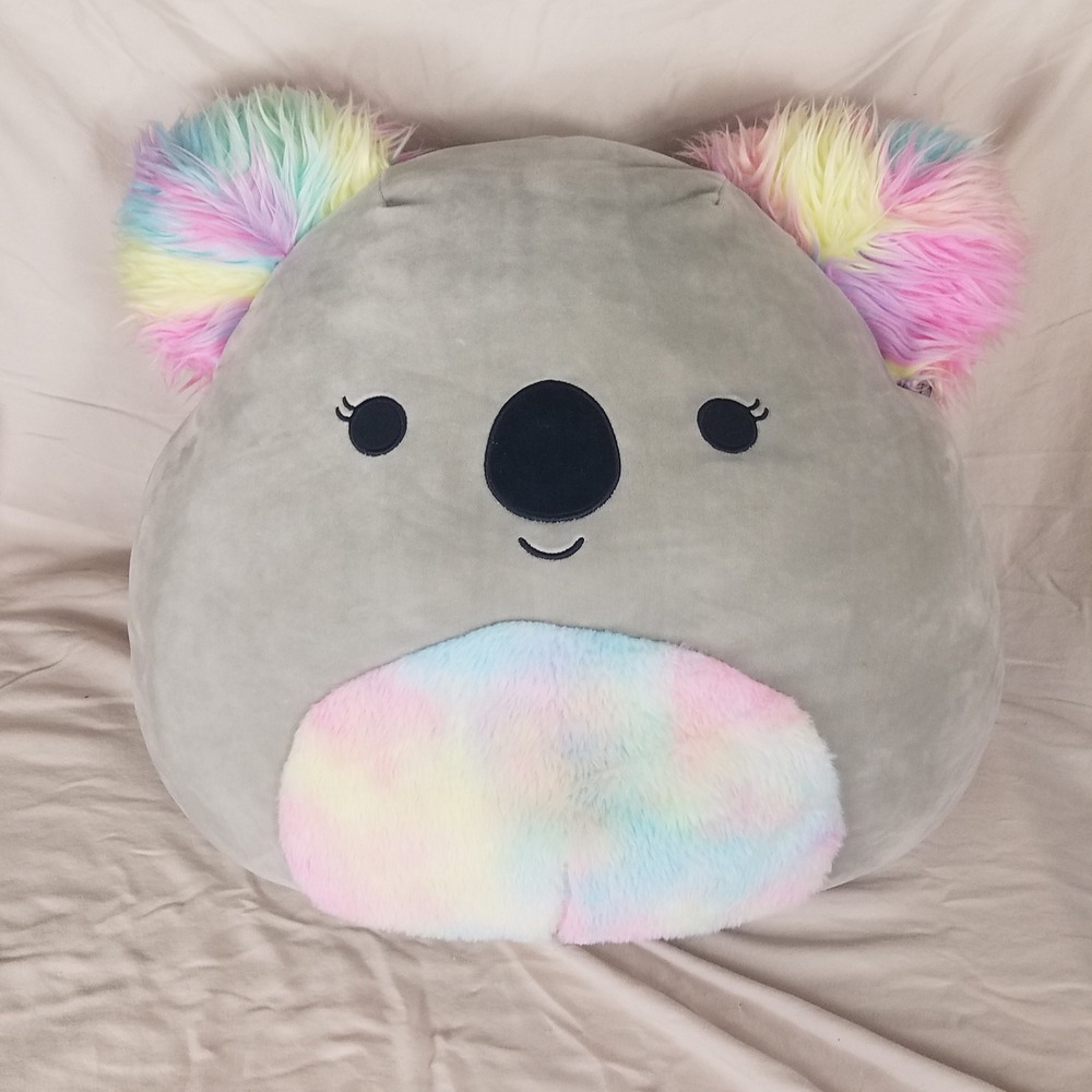 Squishmallows Koala Plush Kelina 16in Grey NWOT Fuzzy Rainbow Belly Large